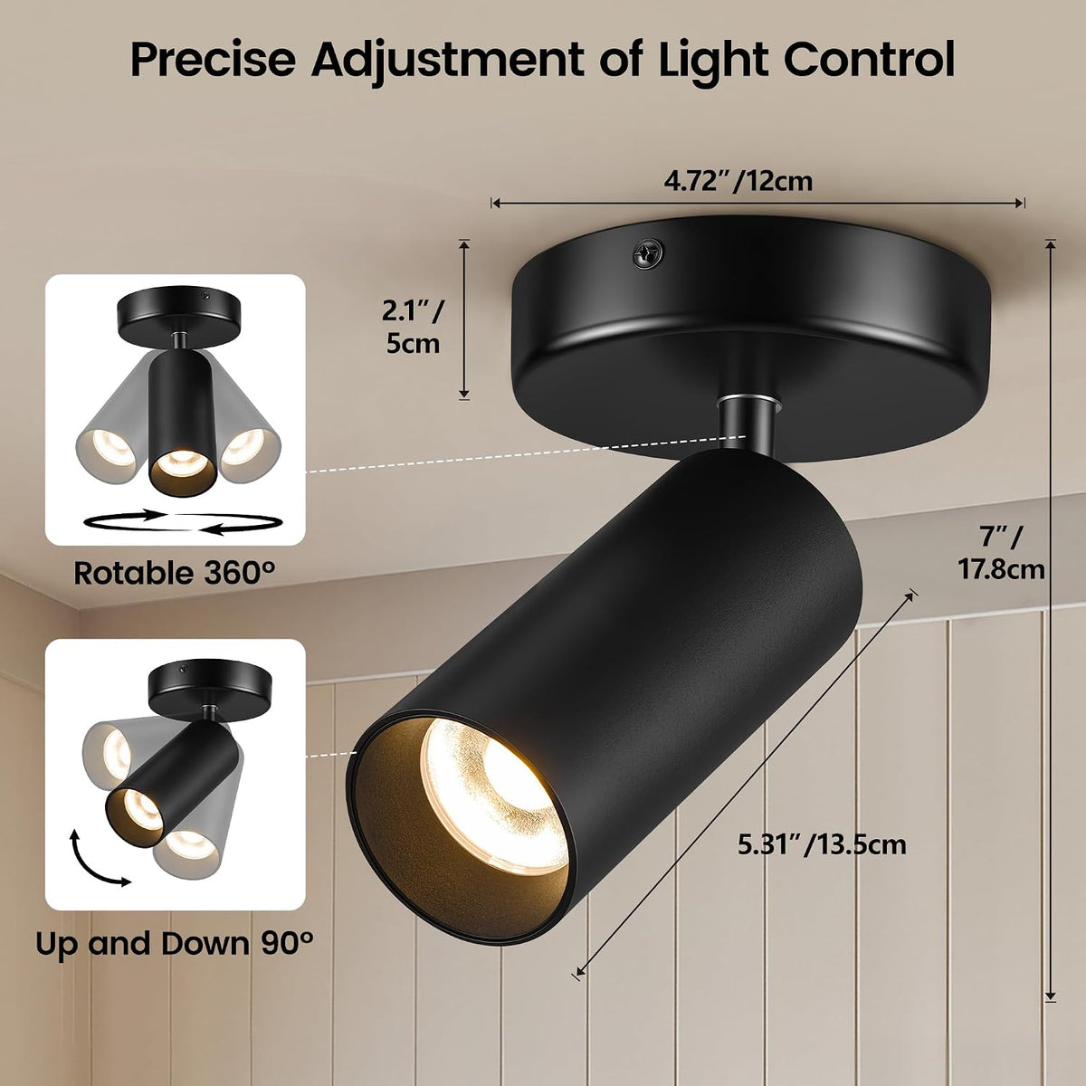 Flush Mount Ceiling Light Fixture, Dimmable Adjustable Ceiling Spotlight Directional Spot Lights Indoor Can Accent Fixture for Living Rooms, Restaurant, Kitchen - 15W 3000K, CRI 97+, Black, 3 Pack