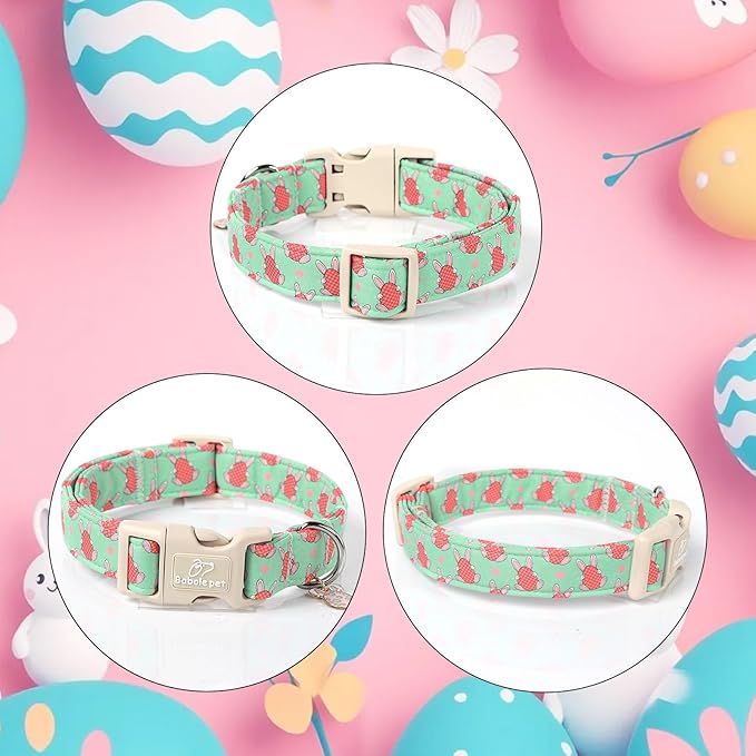Easter Dog Collar for Medium Dogs - Green Bunny Egg Dog Collars, Cute Boy Girl Dogs Easter Collar, Adjustable Spring Holiday Pet Collars with Quick Release Buckle M