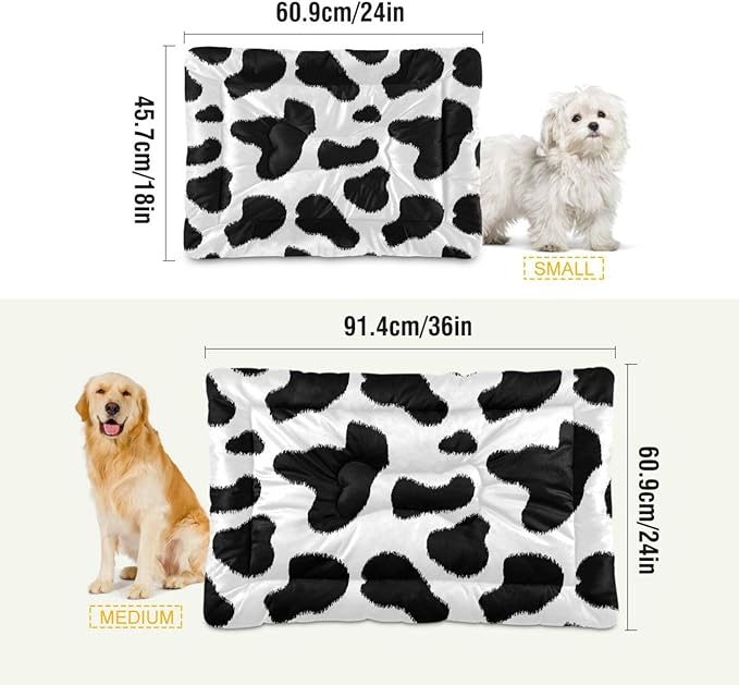 Pet Bed Cow Print Dog Bed Mat Absorbing Non Slip Pad Pet Sleeping Mat for Small, Medium, and Large Dogs Puppy Cat 36 in x 24 in