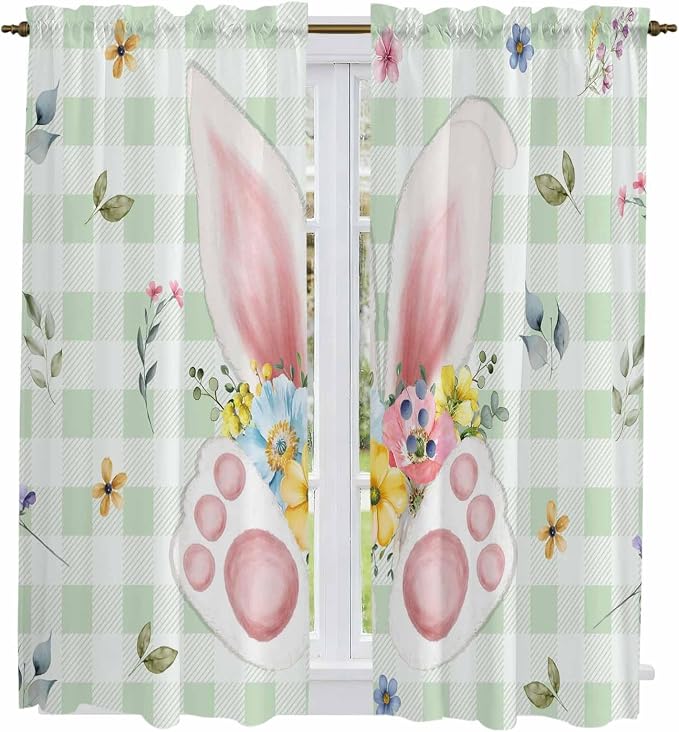 Easter Window Curtains 63 Inch Long 2 Panel Set, Rod Pocket Bedroom Curtains &