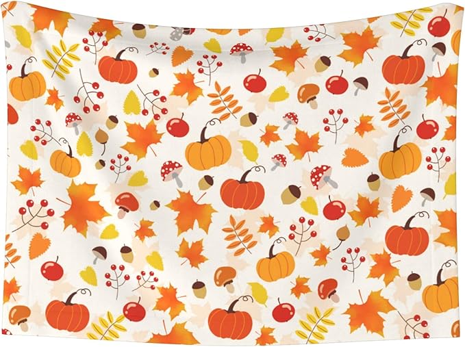 Fall Blanket for Dog Cat - Pumpkin Mushroom Throw Blanket 23x16 Halloween Autumn Pet Blanket for Couch Sofa Bed
