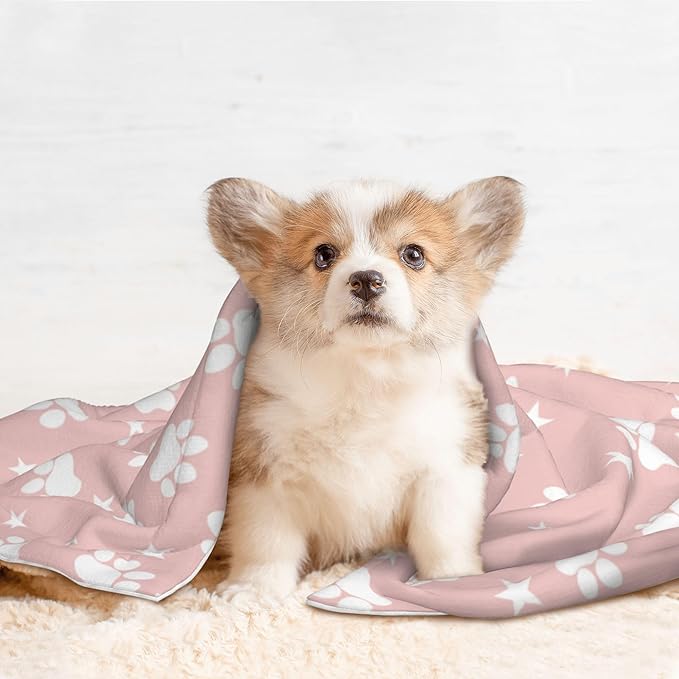 Pink Throw Blanket - Paw Print Blanket for Dog Cat Pet Blankets 23x16 for Couch Sofa Bed