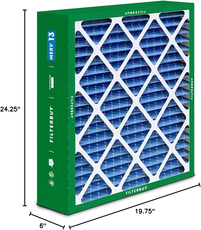 Filterbuy 20x25x6 Air Filter MERV 13 Optimal Smoke & Allergy Defense, Pleated