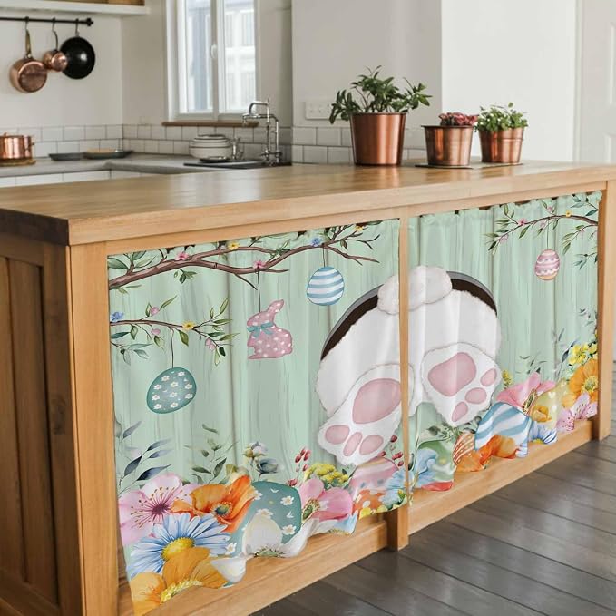 Easter Kitchen Tier Curtains 24 Inch Long 2 Panel Set, Rod Pocket Cafe Small