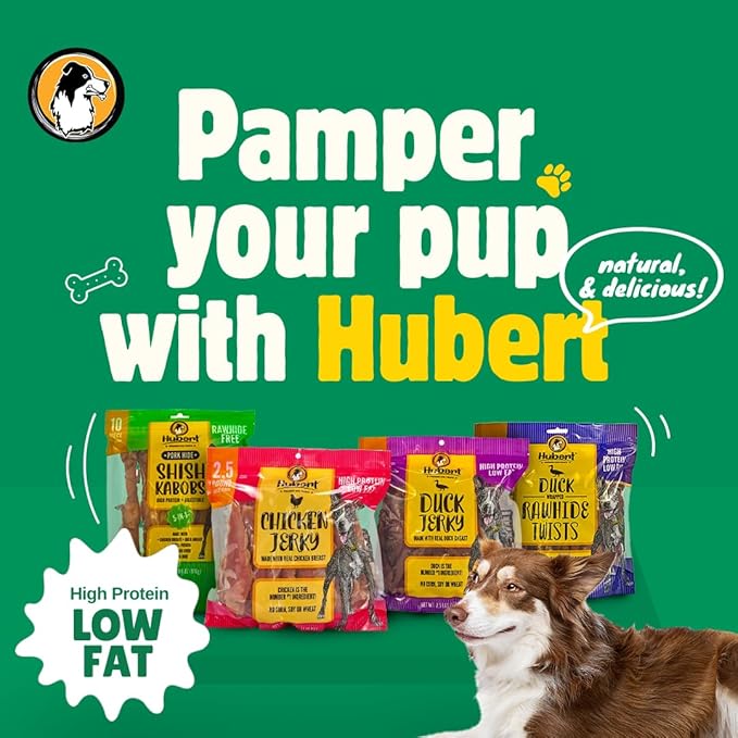 Hubert Pet Triple Flavored Rawhide Kabobs, Chicken, Duck & Pork Hide Dog Chews, All Natural Treats for All Dog Sizes, 2 Pound Resealable Bag