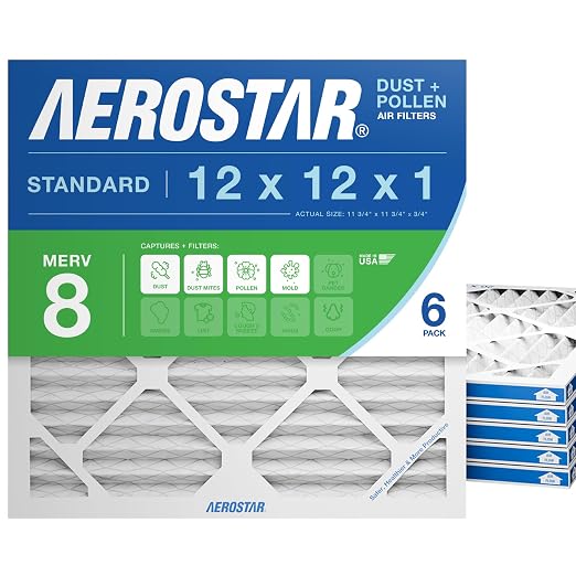 Aerostar 12x12x1 MERV 8 Air Filter, ACTUAL SIZE, Air Conditioning & Furnace