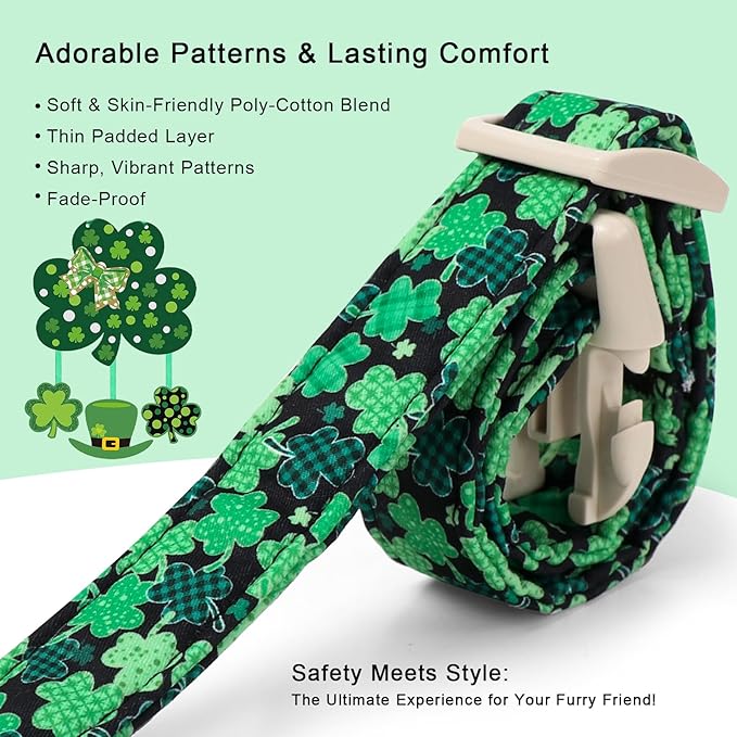 St Patricks Day Dog Collar for Large Dogs - Green Lucky Clover Dog Collars, Lightweight Adjustable Irish Festival Shamrock Dogs Collars with Quick Release Buckle L