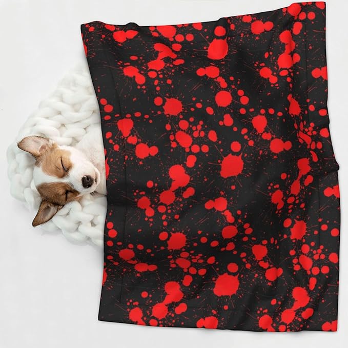 Reversible Dog Blanket for Beds Couches, Classic Horror Blood Splatter Black, Double Sided Cat Blanket with Textured Dot Feel and Smooth Feel for Seasonal Comfort All Year