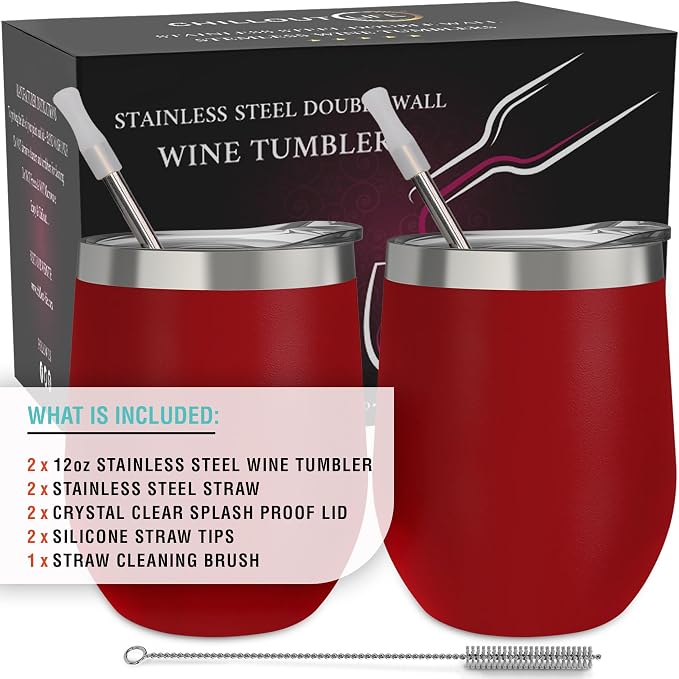 CHILLOUT LIFE 12 oz Stainless Steel Wine Tumblers 2 Pack