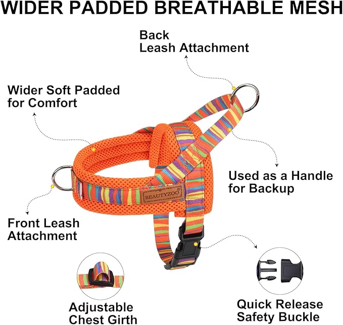 BEAUTYZOO Dog Harness for Small Dogs,No Pull Dog Harness and Leash Set,Soft Escape Proof Puppy Vest Harness with Handle,Reflective Lightweight Step in Harness for Girl Boy Dogs,Orange_Print S