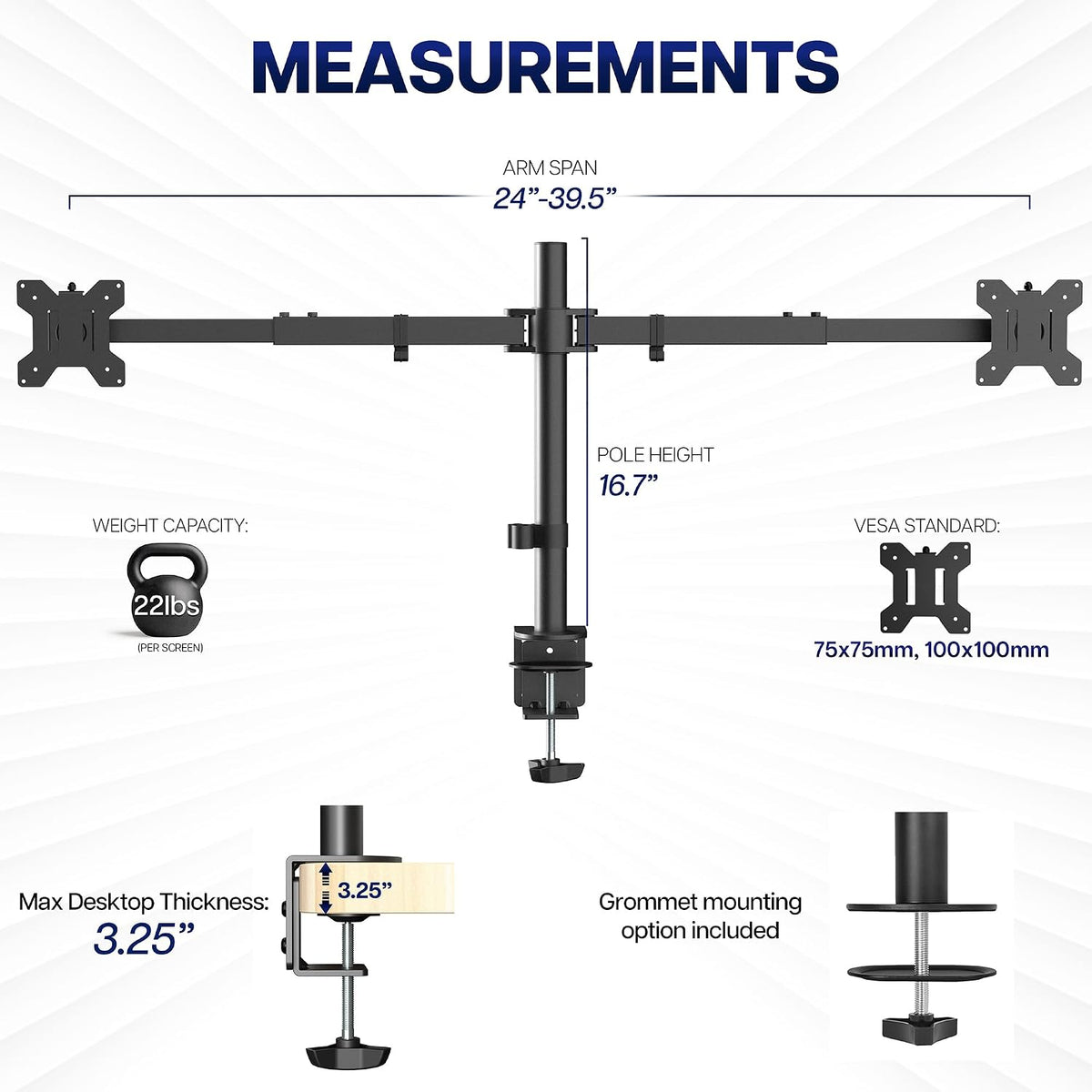 VIVO Black Dual Monitor Desk Mount for 27-38 in Ultrawides, STAND-TS38C