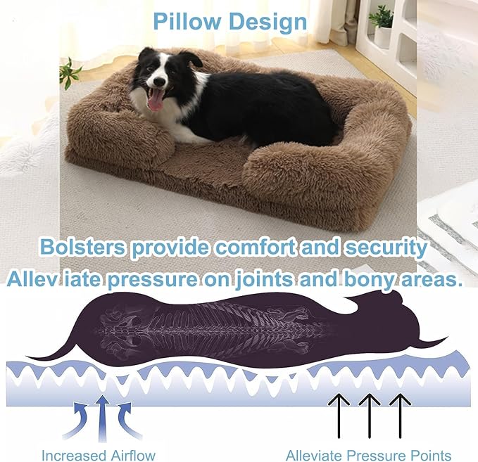 Dog Beds Large Sized dog Orthopedic, Sofa Dog Bed with Waterproof Lining and Nonskid Bottom, Rectangle Washable Dog Bed for Medium Small Dogs and Cats Comfortable ( Color : Khaki , Size : 23 x 18" )