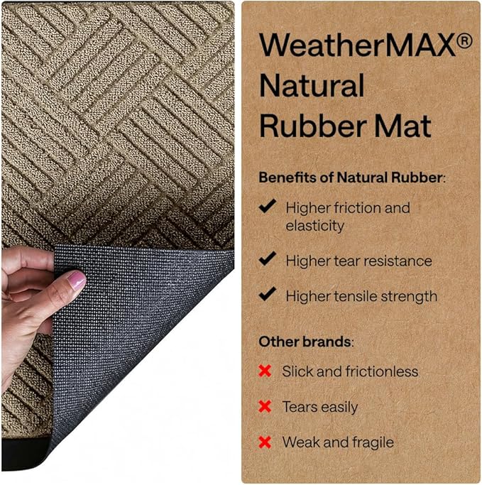GORILLA GRIP 100% Waterproof All-Season WeatherMAX Doormat US Designed Natural