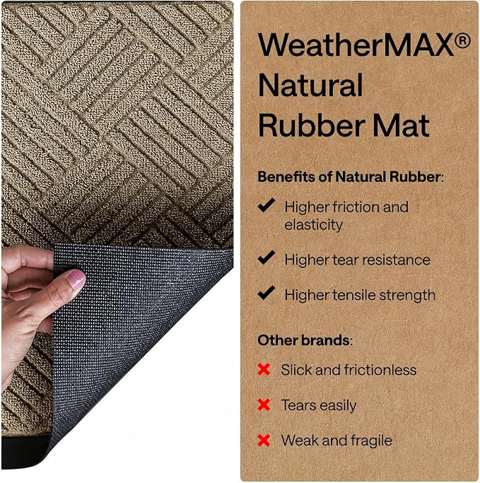 GORILLA GRIP 100% Waterproof All-Season WeatherMAX Doormat US Designed Natural