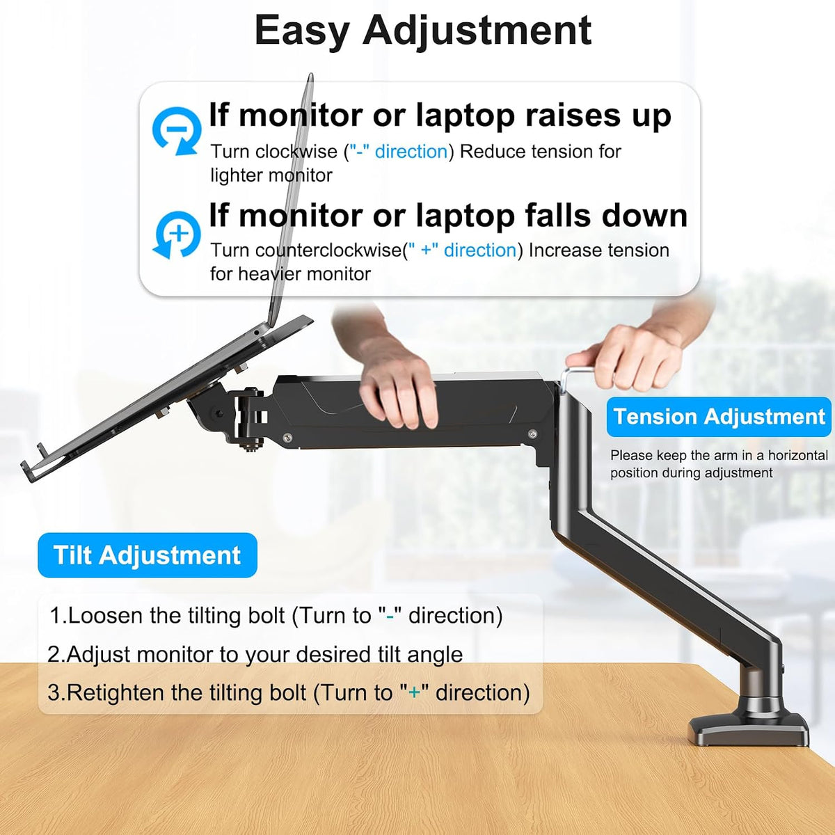 Laptop Stand Desk Mount, 2 in 1 Function, Single Monitor Mount
