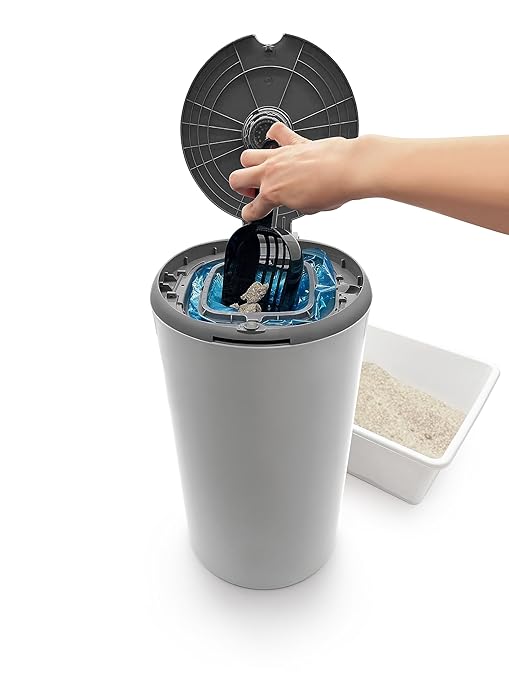 Odor Trapping Litter Pail – Odorless Cat Litter Pail with Lid & 6 Month Supply of Refill Bags and Scooper– One-Finger Tap Lid Opening