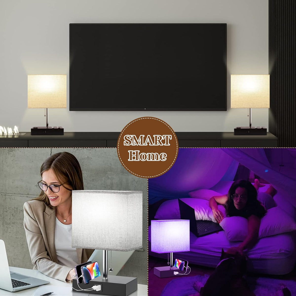 Smart RGB Dimmable Table Lamp Compatible with Alexa&APP&Remote Control, Gray