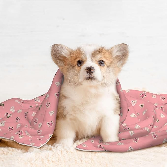 Two Sided Plush Pet Blanket for Crates Carriers Home Use, Pink Cheetah Leopard, Reversible Throw with Cozy Dot Fabric and Silky Reverse for Small Large Pets