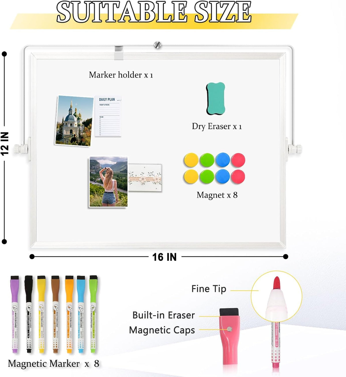 Double-Sided Magnetic White Board with Stand, 16" x 12" (Pack of 2)