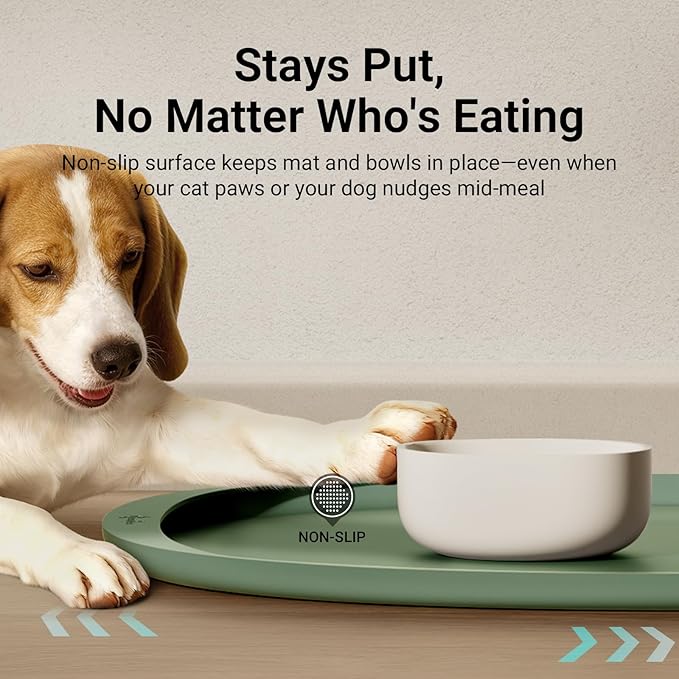 DownyPaws Dog Food Mats for Floors Waterproof, BPA Free Silicone Dog Bowl Mat, Non-Slip Pet Feeding Mat with High Raised Edge, Cat Placemat for Messy Drinkers, 24"×17", Sage