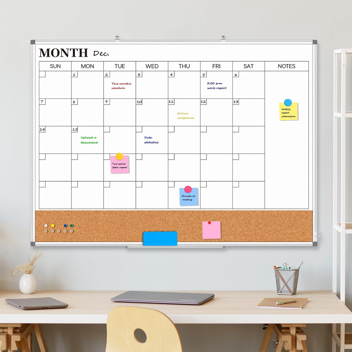 Large Dry Erase Calendar Whiteboard for Wall, 48" x 36" Month White Board