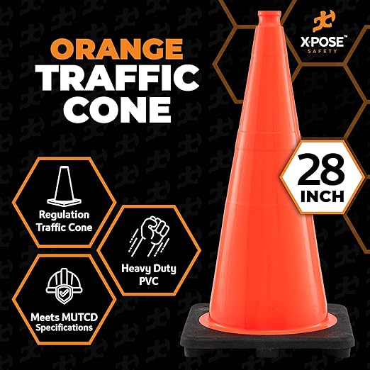 Xpose Safety 28 Inch Orange Traffic Cones - Bulk Full Pallet 297 Pack - Multipurpose PVC Plastic Safety Cone for Parking, Soccer, Caution, Kids, and Construction - DOT Approved