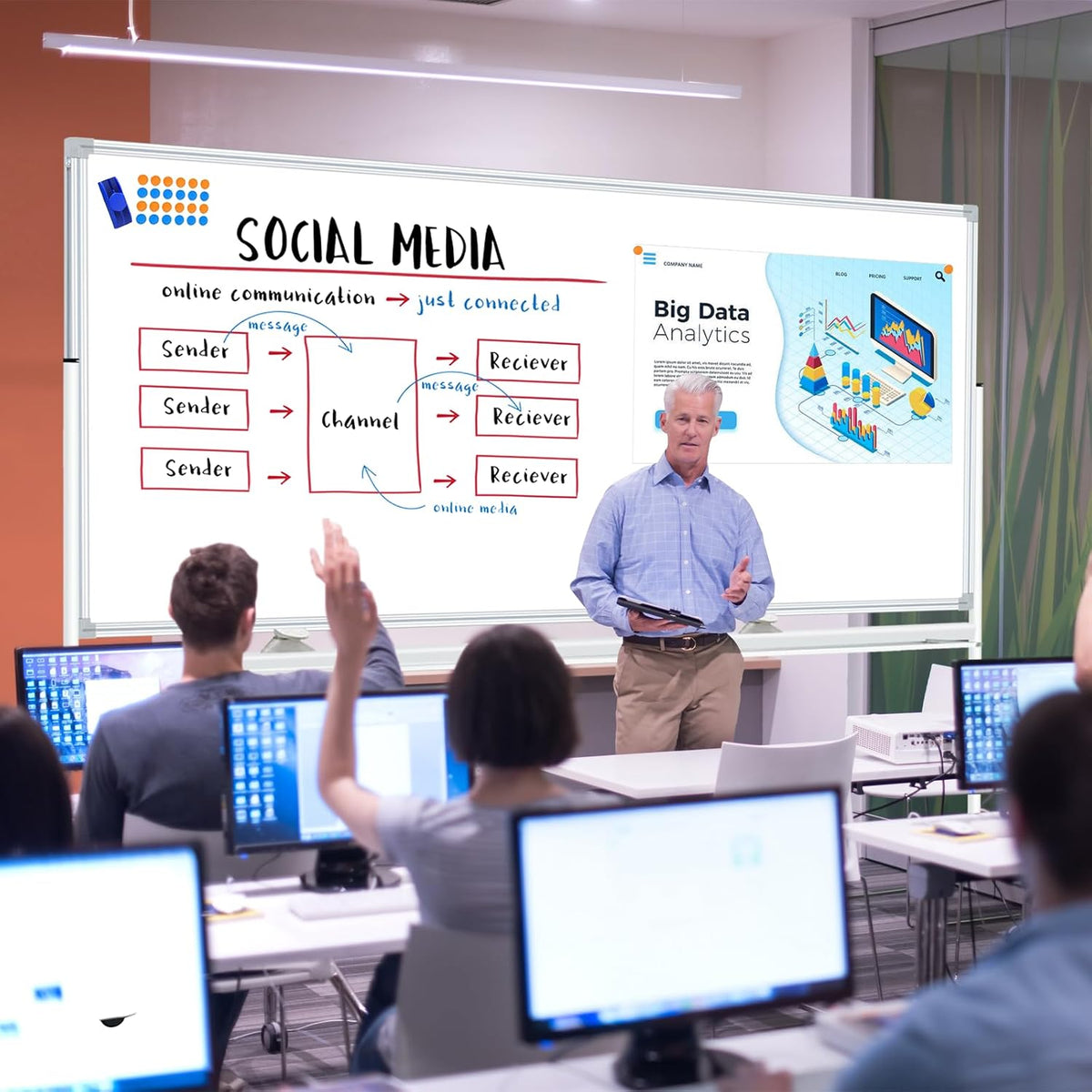 Large Rolling Whiteboard on Wheels 96"x48", Double-Sided Mobile Whiteboard