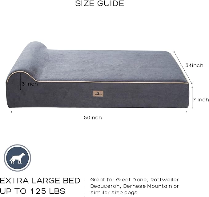 Jumbo Orthopedic Dog Bed for Large Dogs - 7-inch Thick Memory Foam Dog Bed with Pillow Removable Cover Machine Washable, Giant | 50 inch, Dark Grey