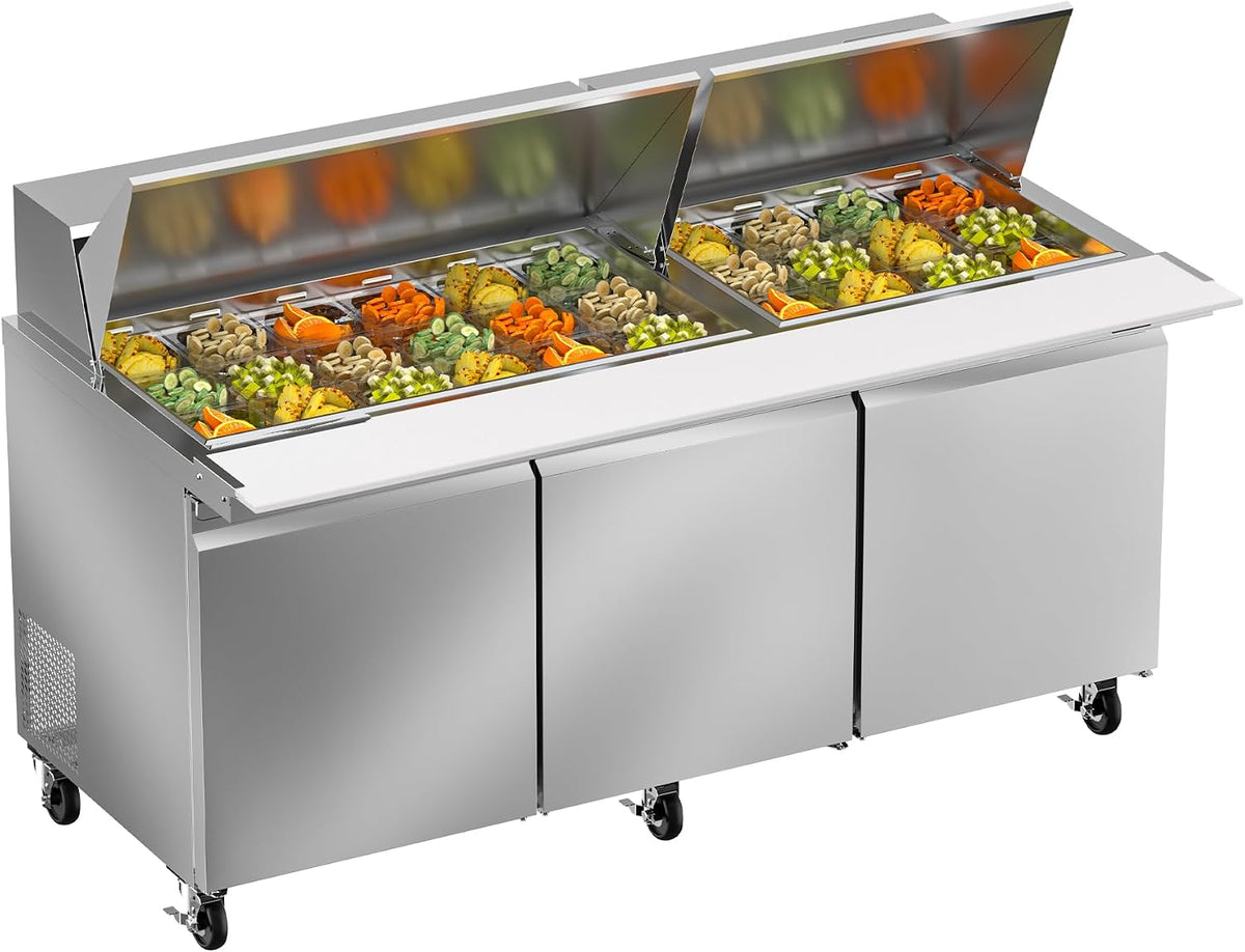 Rockitch 72" W Commercial Sandwich Prep Table Refrigerator 22 Cu.ft 30 Pans