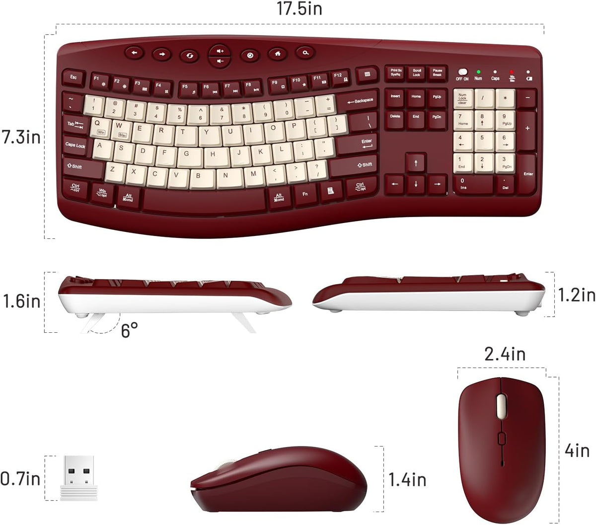 Wireless Keyboard and Mouse Combo Silent Ergonomic Curved Design for Office