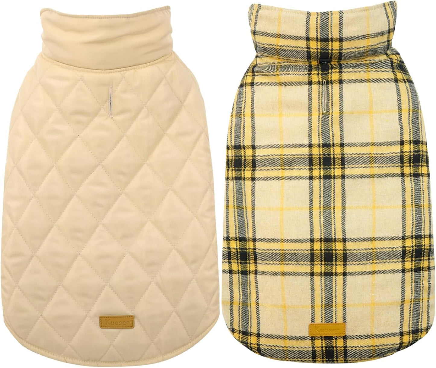 Kuoser Warm Dog Coat, Waterproof Dog Jacket for Extra Large Dogs, Adjustable Durable XXL Doggie Winter Coat Reversible Puppy Cold Weather Apparel from Small to Large Breed, Yellow XXL