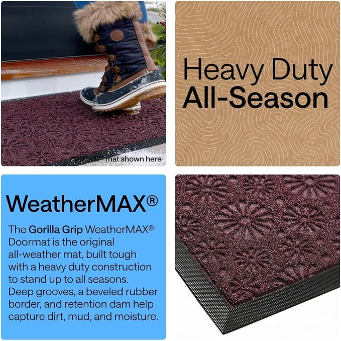 GORILLA GRIP 100% Waterproof All-Season WeatherMAX Doormat, Durable Natural