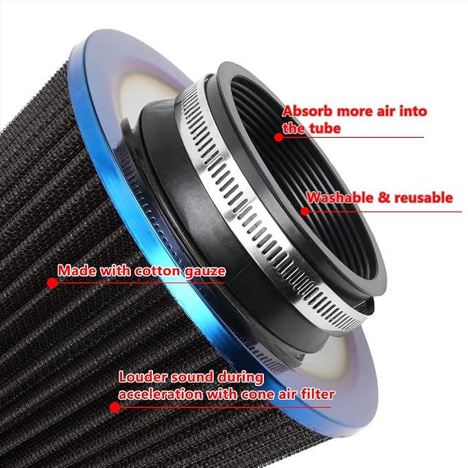 Cold Air Intake Filter, High Performance, Washable Filter, Clamp-On Replacement
