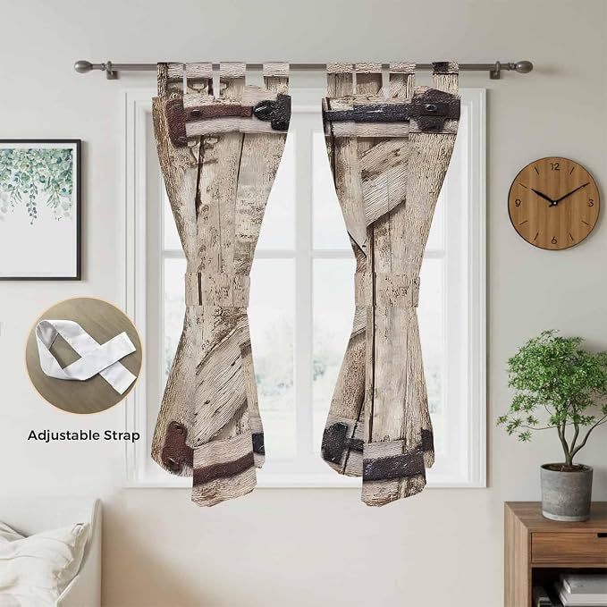 Farmhouse Wood Grain Bedroom Curtains 72 Inch Length, Window Curtains Tab Top