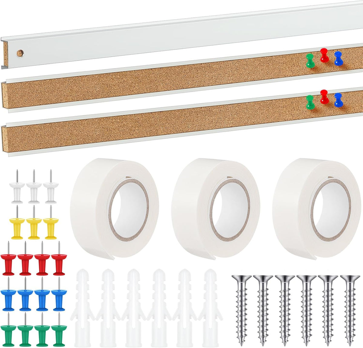 Threehoney 3 Pcs Cork Strips 36"x1" Bulletin Bar Strip, Aluminum Wall Trim