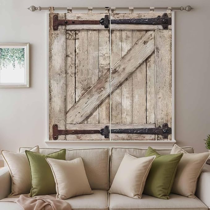 Farmhouse Wood Grain Bedroom Curtains 72 Inch Length, Window Curtains Tab Top
