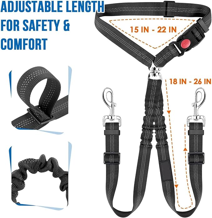 Dog Seat Belt for Car, Dual Pet Vehicle Headrest Restraint Safety Seatbelt,Two Dog Leash No Tangle Dog Car Leash Seat Belt,Duty Adjust Elastic Connect Harness in Vehicle Travel (Red)