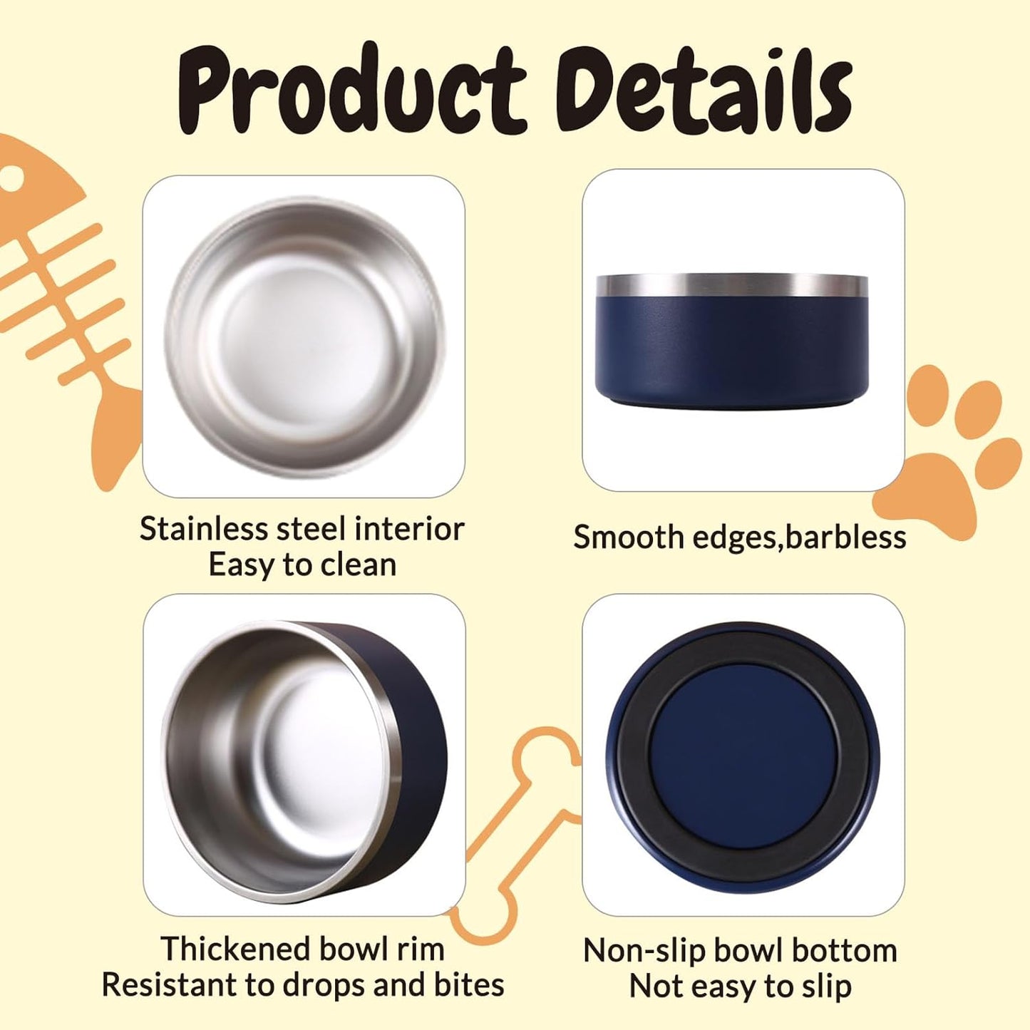 18OZ Personalized Dog Bowl Laser Engraved Custom Pet Name 18/32/42/64 oz No Slip Stainless Steel Insulated Bite-Resistant Food Water Dishes-Red