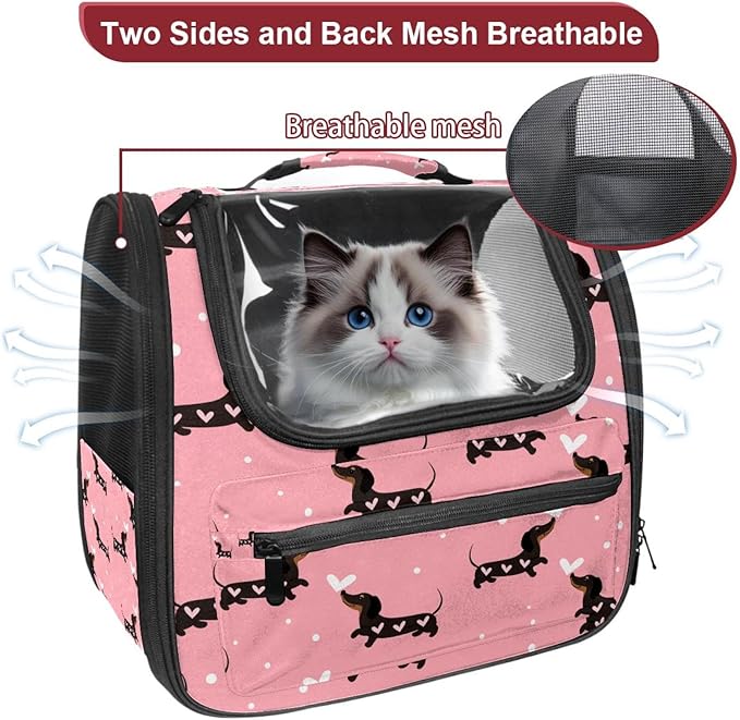 Dachshund Dogs and Hearts Pet Travel Carrier Soft Sided Portable Bag for Cats, Small Dogs, Kittens or Puppies