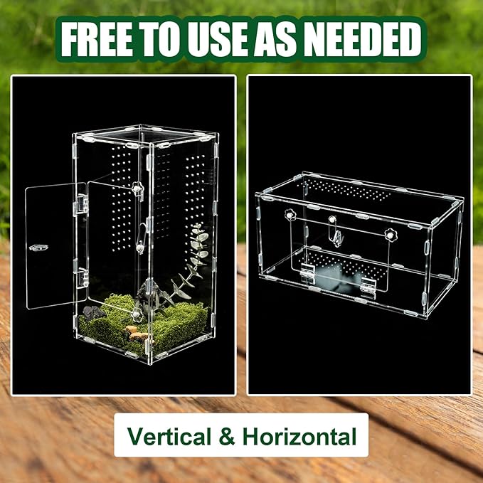 Acrylic Jumping Spider Enclosure, Reptile Terrarium Enclosure with Front Opening Door, 5.91×5.91×11.88 Inch Reptiles Habitat Tank Breeding Box for Tarantula Insect Snake Lizard