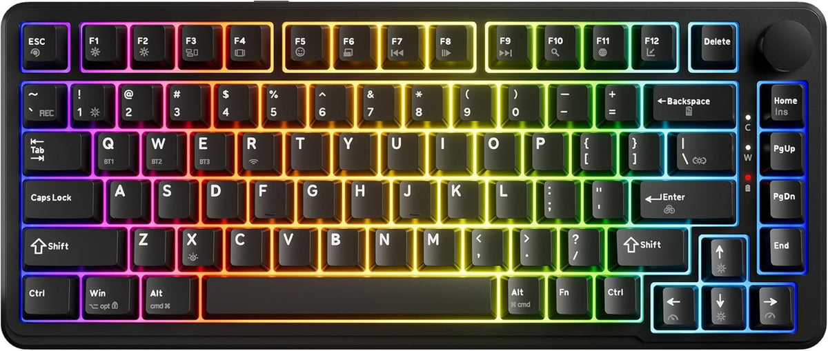 TECWARE Ghost 75% Wireless Mechanical Keyboard | RGB Gaming Keyboard with Volume Knob | Tri-Mode 2.4GHz/Bluetooth/USB-C | Gasket Mounted | Hot Swappable Pre-Lubed Linear Switches | 4000mAh | Black