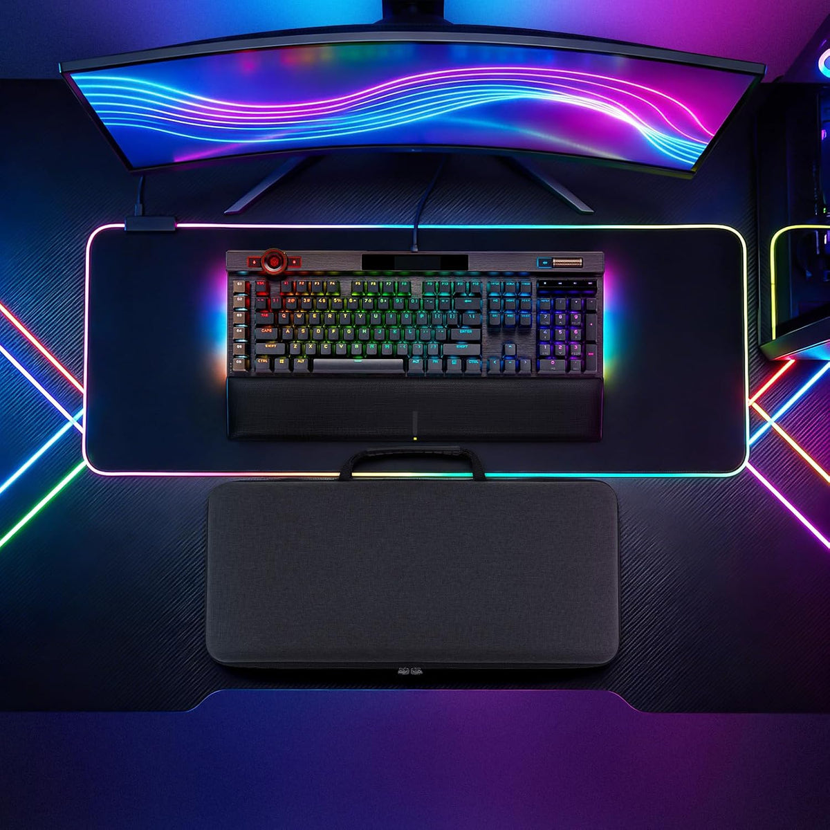 Geekria Full Size Keyboard Hard Shell Case Compatible with Corsair Galleon 100 SD/K100 RGB/K70 MAX, Razer BlackWidow V4 Pro, Travel Carrying Bag for 104-108 Key Computer Keyboard (Dark Gray)