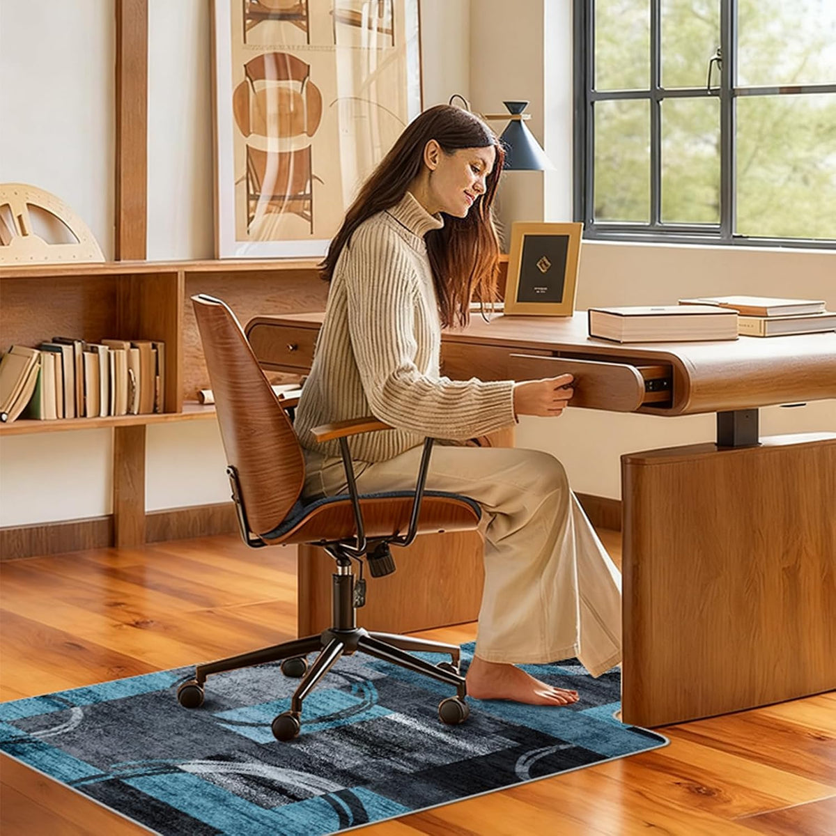 Office Chair Mat for Hardwood Floor & Tile Floor,36"X 48"-Convex Geo Blue