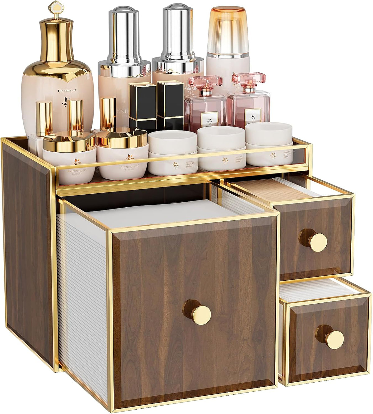 CoralHouse Face Towel Holder with 3 Drawers for Bathroom, Woodgrain