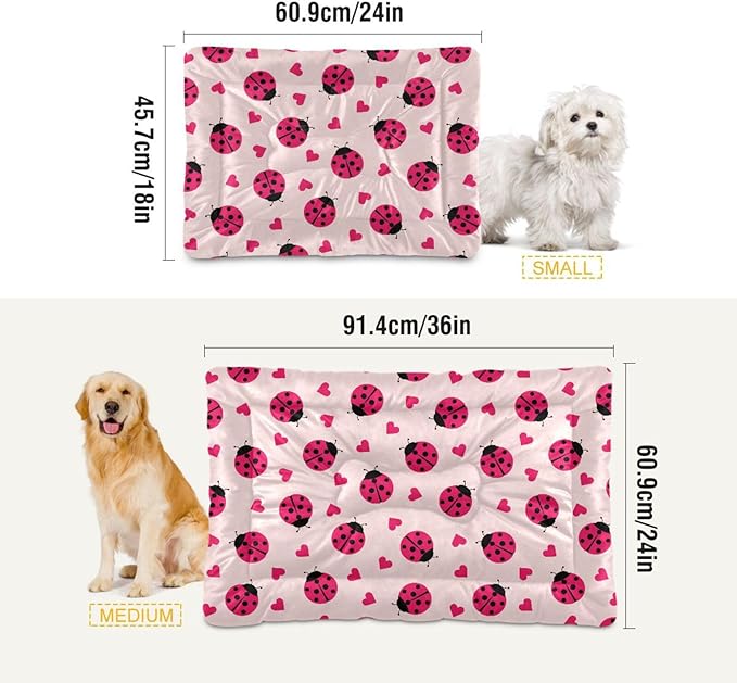 Ladybug Hearts Pet Bed Cute Dog Bed Mat Absorbing Non Slip Pad Pet Sleeping Mat for Small, Medium, and Large Dogs Puppy Cat 24 in x 18 in