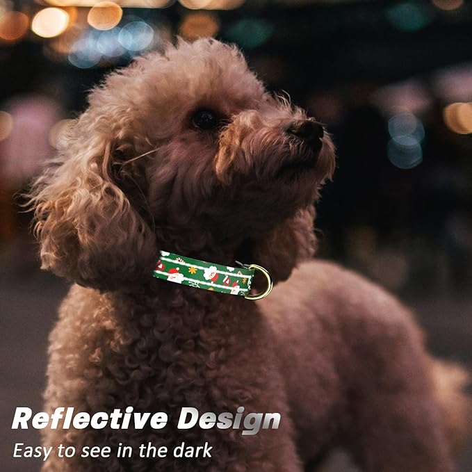 Reflective Dog Collar, Cute Christmas Style Dog Collars for Medium Dogs, Soft Nylon Puppy Collar for Boy and Girl Female Dog, Adjustable Heavy-Duty Pet Collar with Quick Release Buckle, Green