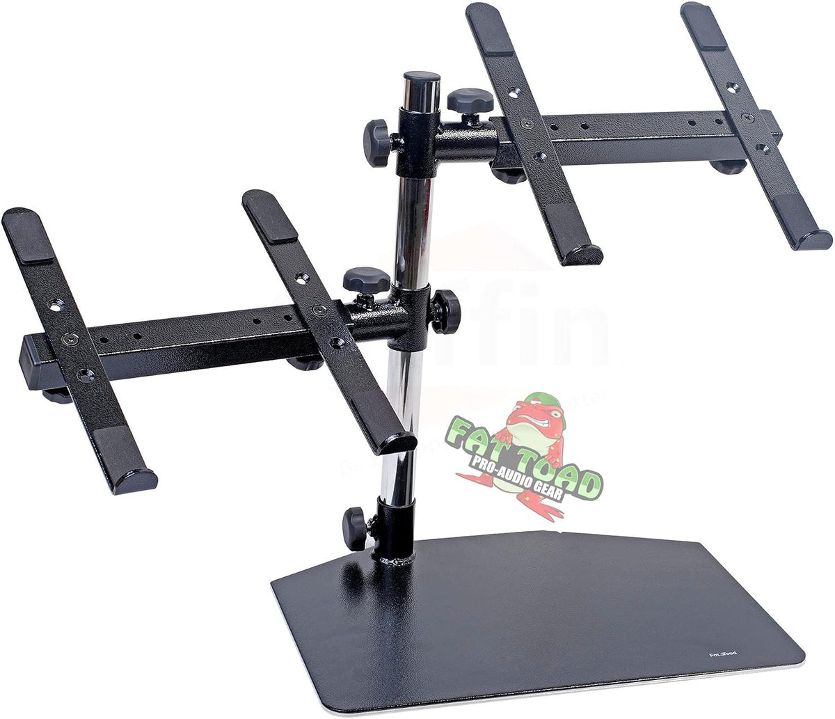 Fat Toad Double DJ Laptop Stand (Table-Top PRO Edition) – 2 Tier Portable PC Computer Equipment Rack with Support Mounts for Music Studio Mixers, Controllers, Monitors & Disc Jockey Booth Gear
