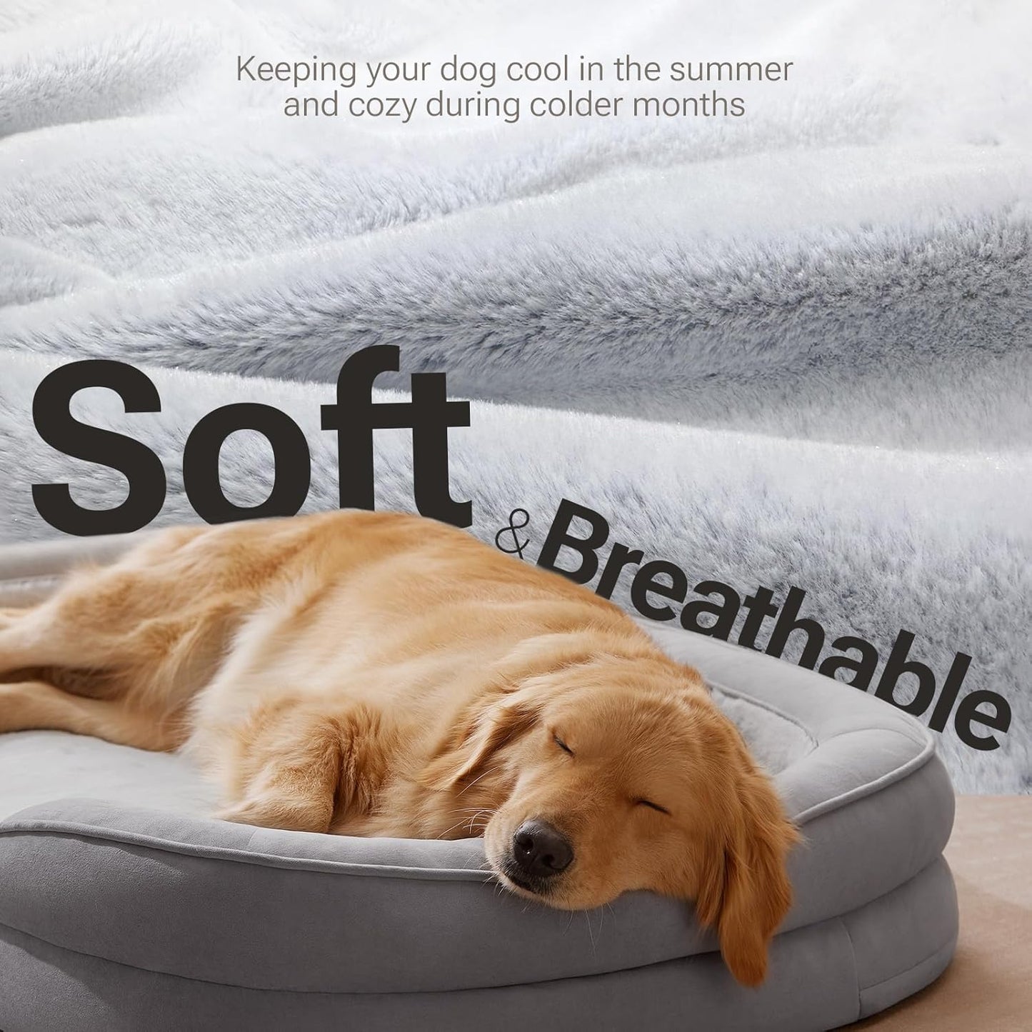 Soft Touch Orthopedic XL Dog Bed for Large Dogs with Faux Fur Top, Waterproof Pet Couch Bed with Removable Washable Cover and Supportive Foam Filling (Grey, Extra Large)