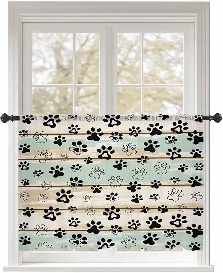 Sheer Curtains 45 Inch Length, Sage Green Beige Farmhouse Semi Sheer Curtains