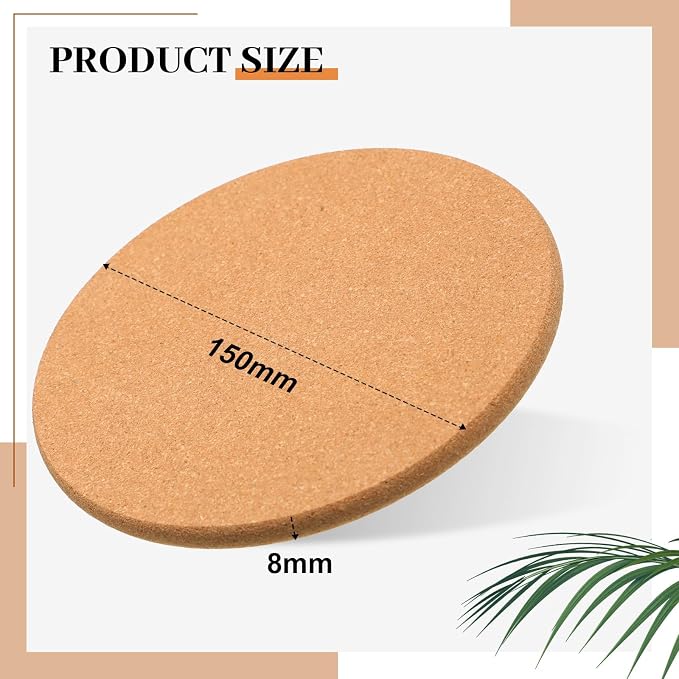 Boao 12 Pcs 6 Inch Round Absorbent Cork Coasters Wooden Cork Plant Coasters